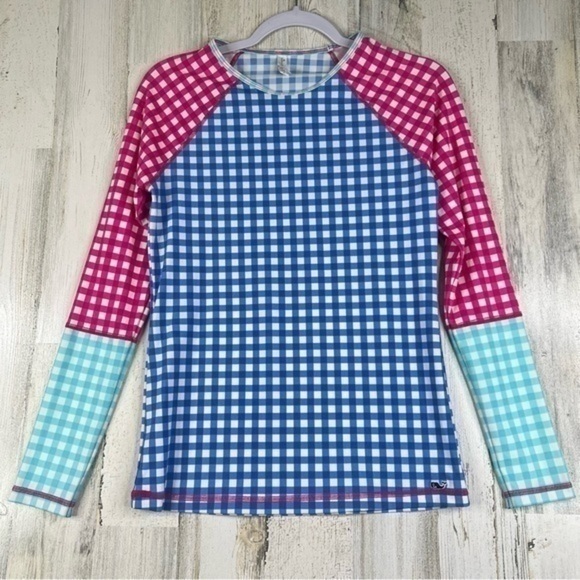 Vineyard Vines Rashguard Kid Girl Swim Shirt Top Swimsuit Coverup Active Gingham - Picture 1 of 11